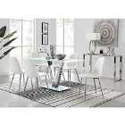 Furniture Box Florini V White Dining Table and 6 x White Corona Silver Leg Chairs