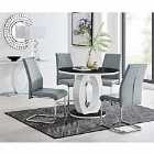 Furniture Box Giovani High Gloss And Glass 100Cm Round Dining Table And 4 x Elephant Grey Lorenzo Chairs Set
