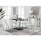 Furniture Box Florini V Black Dining Table and 6 x White Corona Silver Leg Chairs