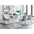 Furniture Box Pivero White High Gloss Dining Table And 6 x Elephant Grey Corona Silver Chairs Set