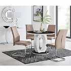 Furniture Box Giovani High Gloss And Glass 100Cm Round Dining Table And 4 x Cappuccino Grey Lorenzo Chairs Set