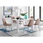 Furniture Box Pivero White High Gloss Dining Table And 6 x Cappuccino Grey Corona Silver Chairs Set