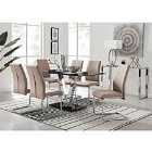Furniture Box Florini Black Glass And Chrome Metal Dining Table And 6 x Cappuccino Grey Lorenzo Dining Chairs Set