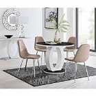 Furniture Box Giovani High Gloss And Glass 100cm Round Dining Table And 4 x Cappuccino Grey Corona Silver Chairs Set