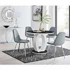 Furniture Box Giovani High Gloss And Glass 100cm Round Dining Table And 4 x Elephant Grey Corona Silver Chairs Set