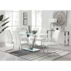 Furniture Box Florini White Glass And Metal V Dining Table And 6 White Lorenzo Dining Chairs Set