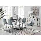 Furniture Box Florini V Black Dining Table and 6 x Grey Corona Silver Leg Chairs