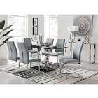 Furniture Box Florini Black Glass And Chrome Metal Dining Table And 6 x Elephant Grey Lorenzo Dining Chairs Set