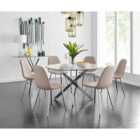 Furniture Box Novara Chrome Metal And Glass Large Round Dining Table And 6 x Cappuccino Grey Corona Silver Chairs Set