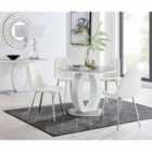 Furniture Box Giovani Grey White High Gloss And Glass 100cm Round Dining Table And 4 x White Corona Silver Chairs Set