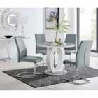 Furniture Box Giovani Grey White High Gloss And Glass 100cm Round Dining Table And 4 x Elephant Grey Lorenzo Chairs Set