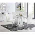 Furniture Box Giovani Grey White High Gloss And Glass 100cm Round Dining Table And 4 x White Lorenzo Chairs Set