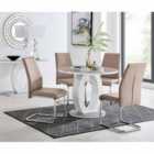 Furniture Box Giovani Grey White High Gloss And Glass 100cm Round Dining Table And 4 x Cappuccino Grey Lorenzo Chairs Set