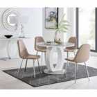 Furniture Box Giovani Grey White High Gloss And Glass 100cm Round Dining Table And 4 x Cappuccino Grey Corona Silver Chairs Set