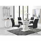 Furniture Box Apollo Rectangle White High Gloss Chrome Dining Table And 4 x Black Lorenzo Chairs Set