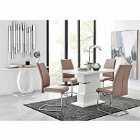 Furniture Box Apollo Rectangle White High Gloss Chrome Dining Table And 4 x Cappuccino Grey Lorenzo Chairs Set