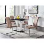 Furniture Box Giovani Black White High Gloss Glass Dining Table And 4 x Cappuccino Grey Lorenzo Chairs Set