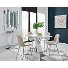 Furniture Box Sorrento 4 Seater White High Gloss And Stainless Steel Dining Table And 4 x Cappuccino Grey Corona Silver Chairs Set