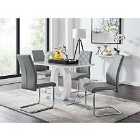 Furniture Box Giovani Grey White Modern High Gloss And Glass Dining Table And 4 x Elephant Grey Lorenzo Chairs Set