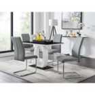 Furniture Box Giovani Black White High Gloss Glass Dining Table And 4 x Elephant Grey Lorenzo Chairs Set