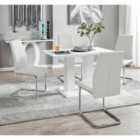 Furniture Box Imperia 120 x 70 cm 4 Seater Modern White High Gloss Dining Table And 4 x White Lorenzo Chrome Dining Chairs Set