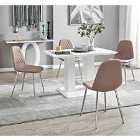 Furniture Box Imperia 4 Seater Modern White High Gloss Dining Table And 4 x Cappuccino Grey Corona Silver Chairs Set