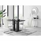 Furniture Box Imperia 120 x 70 cm 4 Seater Modern Black High Gloss Dining Table And 4 x White Lorenzo Chrome Dining Chairs Set
