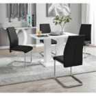 Furniture Box Imperia 120 x 70 cm 4 Seater Modern White High Gloss Dining Table And 4 x Black Lorenzo Chrome Dining Chairs Set