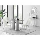 Furniture Box Imperia 4 Seater Modern Grey High Gloss Dining Table And 4 x White Corona Silver Chairs Set