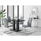 Furniture Box Imperia 120 x 70 cm 4 Seater Modern Black High Gloss Dining Table And 4 x Elephant Grey Lorenzo Chrome Dining Chairs Set