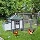 PawHut Wooden Chicken Coop w/ Nesting Box & Outdoor Run Patio - Grey