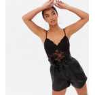 Petite Black Lace Strappy Bodysuit