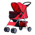 PawHut Foldable 4 Wheels Deluxe Pet Stroller & Carrier For Travel W/ Dogs & Cats - Red