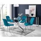 Furniture Box Leonardo 4 Seater Table and 4 x Blue Pesaro Silver Leg Chairs