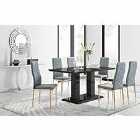 Furniture Box Imperia 6 Seater Black Dining Table and 6 x Grey Gold Leg Milan Chairs