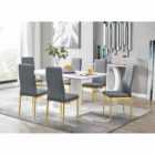 Furniture Box Imperia 6 Seater White Dining Table and 6 x Grey Gold Leg Milan Chairs