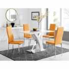 Furniture Box Atlanta White High Gloss And Chrome Metal Rectangle Dining Table And 4 x Mustard Milan Dining Chairs Set