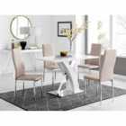 Furniture Box Atlanta White High Gloss And Chrome Metal Rectangle Dining Table And 4 x Cappuccino Grey Milan Dining Chairs Set