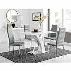 Furniture Box Atlanta White High Gloss And Chrome Metal Rectangle Dining Table And 4 x Grey Milan Dining Chairs Set