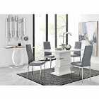 Furniture Box Apollo Rectangle White High Gloss Chrome Dining Table And 4 x Grey Milan Chairs Set