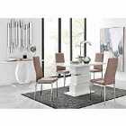 Furniture Box Apollo Rectangle White High Gloss Chrome Dining Table And 4 x Cappuccino Grey Milan Chairs Set