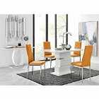 Furniture Box Apollo Rectangle White High Gloss Chrome Dining Table And 4 x Mustard Milan Chairs Set