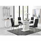 Furniture Box Apollo Rectangle White High Gloss Chrome Dining Table And 4 x Black Milan Chairs Set
