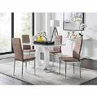 Furniture Box Giovani Grey White Modern High Gloss And Glass Dining Table And 4 x Cappuccino Grey Milan Chairs Set