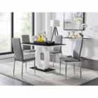Furniture Box Giovani Black White High Gloss Glass Dining Table and 4 x Grey Milan Chairs Set