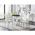 Furniture Box Giovani Grey White Modern High Gloss And Glass Dining Table And 4 x White Milan Chairs Set