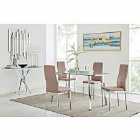 Furniture Box Cosmo Chrome Metal And Glass Dining Table And 4 x Cappuccino Grey Milan Dining Chairs Set