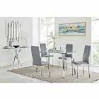 Furniture Box Cosmo Chrome Metal And Glass Dining Table And 4 x Grey Milan Dining Chairs Set