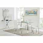 Furniture Box Cosmo Chrome Metal And Glass Dining Table And 4 x White Milan Dining Chairs Set