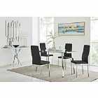 Furniture Box Cosmo Chrome Metal And Glass Dining Table And 4 x Black Milan Dining Chairs Set